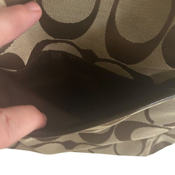 Coach Khaki Brown Signature Turnlock Pocket Bag F14659 Authentic Large Tote - Picture 5 of 9